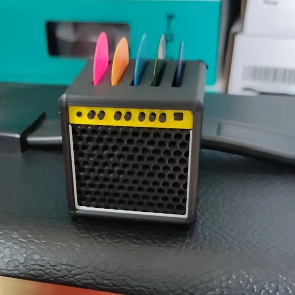 None Other - Guitar Pick Holder, Black Mini Amplifier with Colorful Picks, NEW, Pick Holder